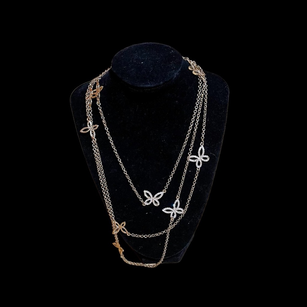 Layered Gold Chain Rhinestone Butterfly Necklace - Picture 3 of 7